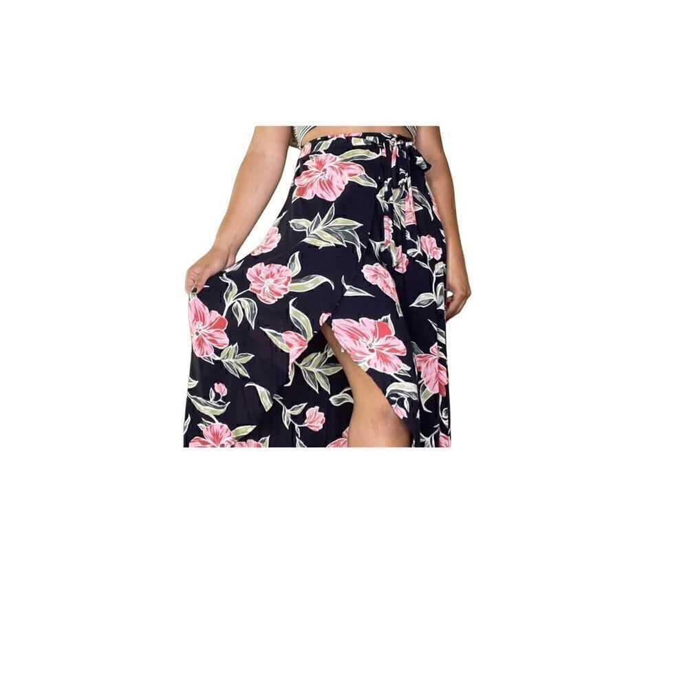 Japna navy floral wrap asymmetrical skirt